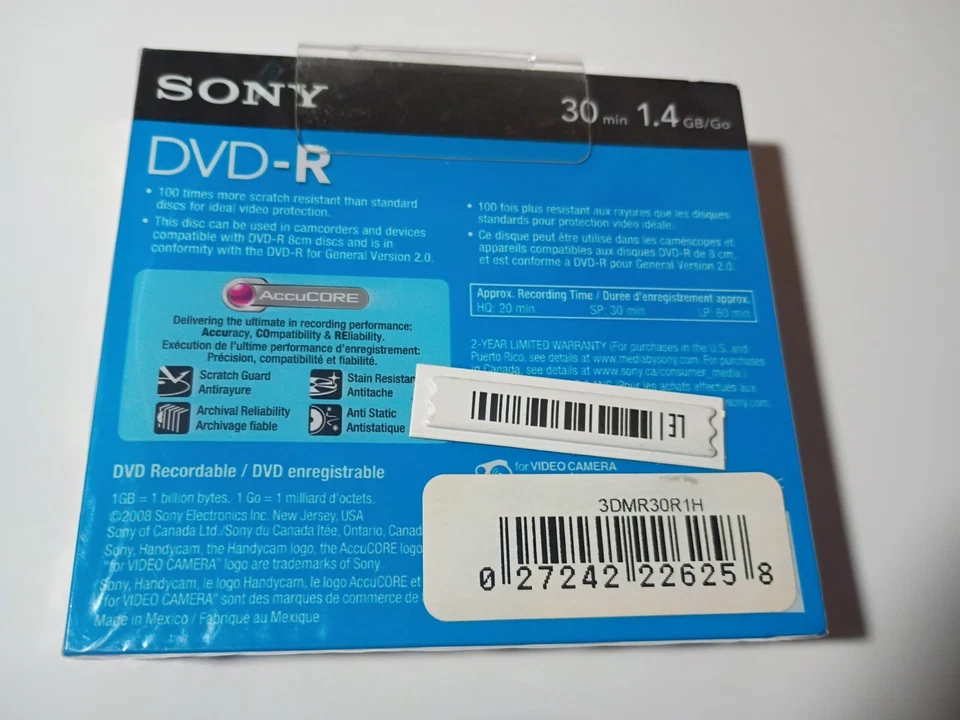 Sony Handycam DVD-R 30 min 1,4 GB disco grabable paquete de 3 nuevo sellado Foto 2 de 3