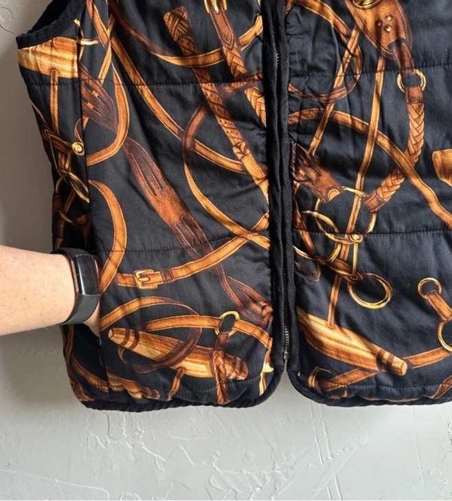Ralph Lauren Chaleco Reversible Denim Caballo Ecuestre Brida Estampado Dinero Antiguo Talla M Foto 2 de 4
