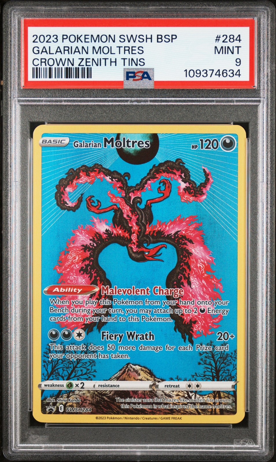 2023 POKEMON SWSH BLACK STAR PROMO CROWN ZENITH TIN #284 GALARIAN MOLTRES PSA 9