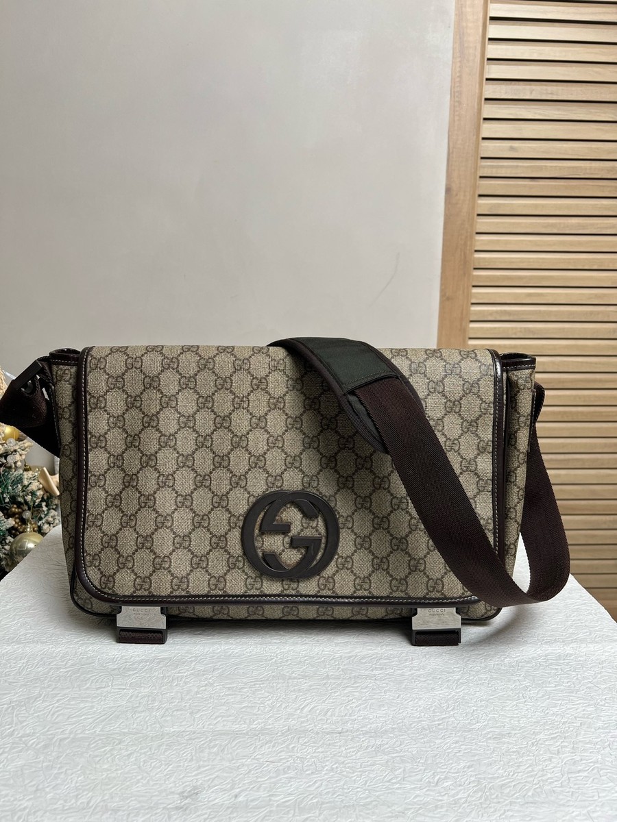 Gucci GG Supreme Large Double Buckle Messenger Bag Auth | eBay