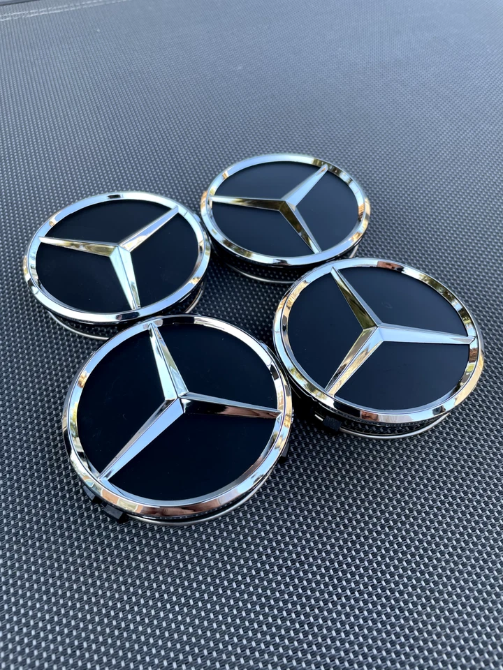 Set of 4 Mercedes Benz Center Caps Matte Black 2.95Inch/75mm Fits Most Models - Image 2 of 4