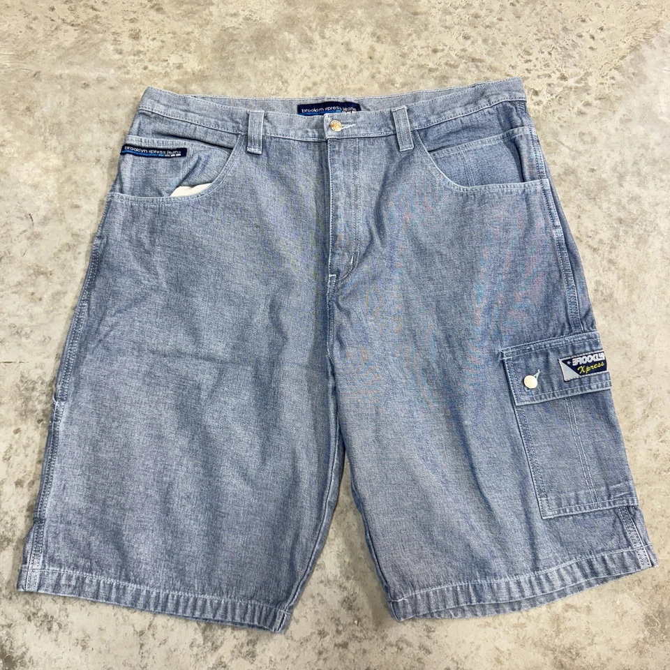 Pantalones Cortos Brooklyn Xpress Para Hombres 42 Azul Denim y2k holgados patinador hip hop cargo grunge Foto 4 de 4