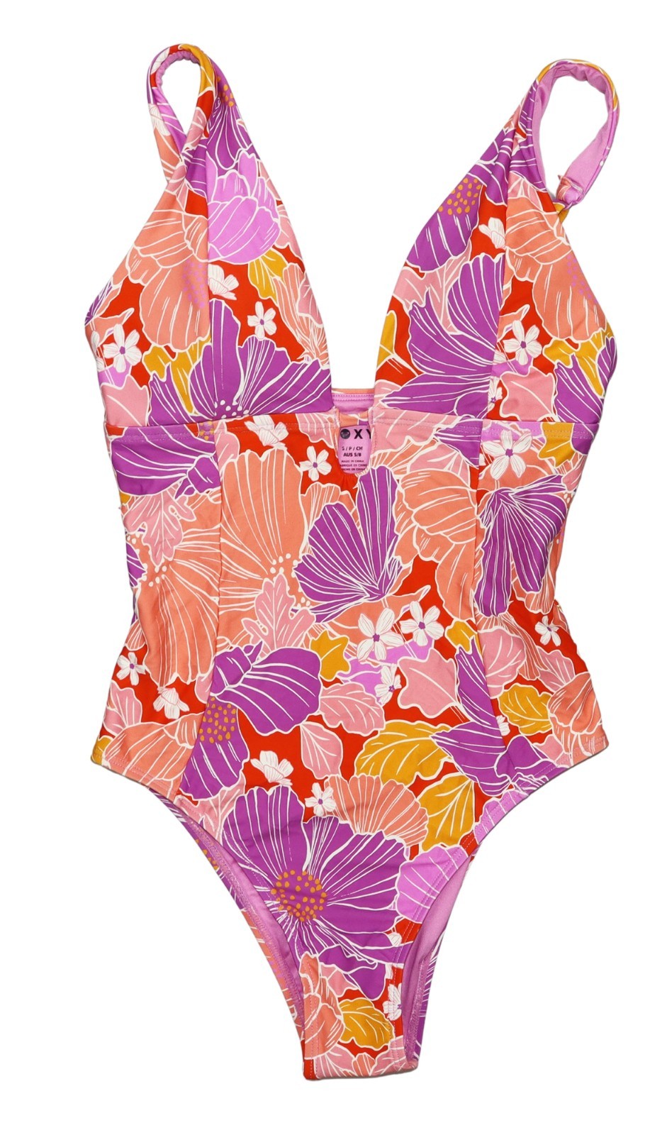 Roxy Bell Bottom Blooms Tropical Plunge Juniors One Piece Bathing Suit NWT