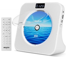 MEGATEK Portable CD Player with Bluetooth RX/TX, FM Radio USB Small, White