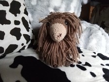 Handmade Crochet Highland Cow Stuffed Amigurumi Brown and Cream Plush