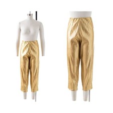 Vintage 1950s Cigarette Pants 50s Metallic Gold Lam  High Waist Pin Up Trousers