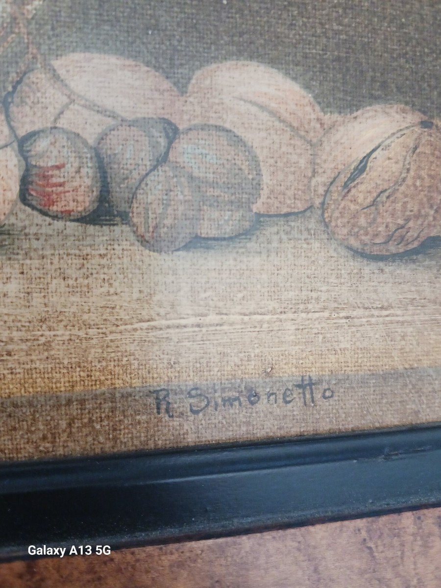 R  Simonettoの油彩画 R Simonettoの油彩画 R.Simonetto Small Fruit Painting Wood