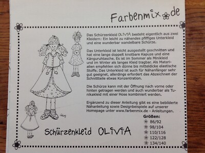 Farbenmix Schnittmuster Olivia (Schürzenkleid Gr. 86/92 - 134/140)