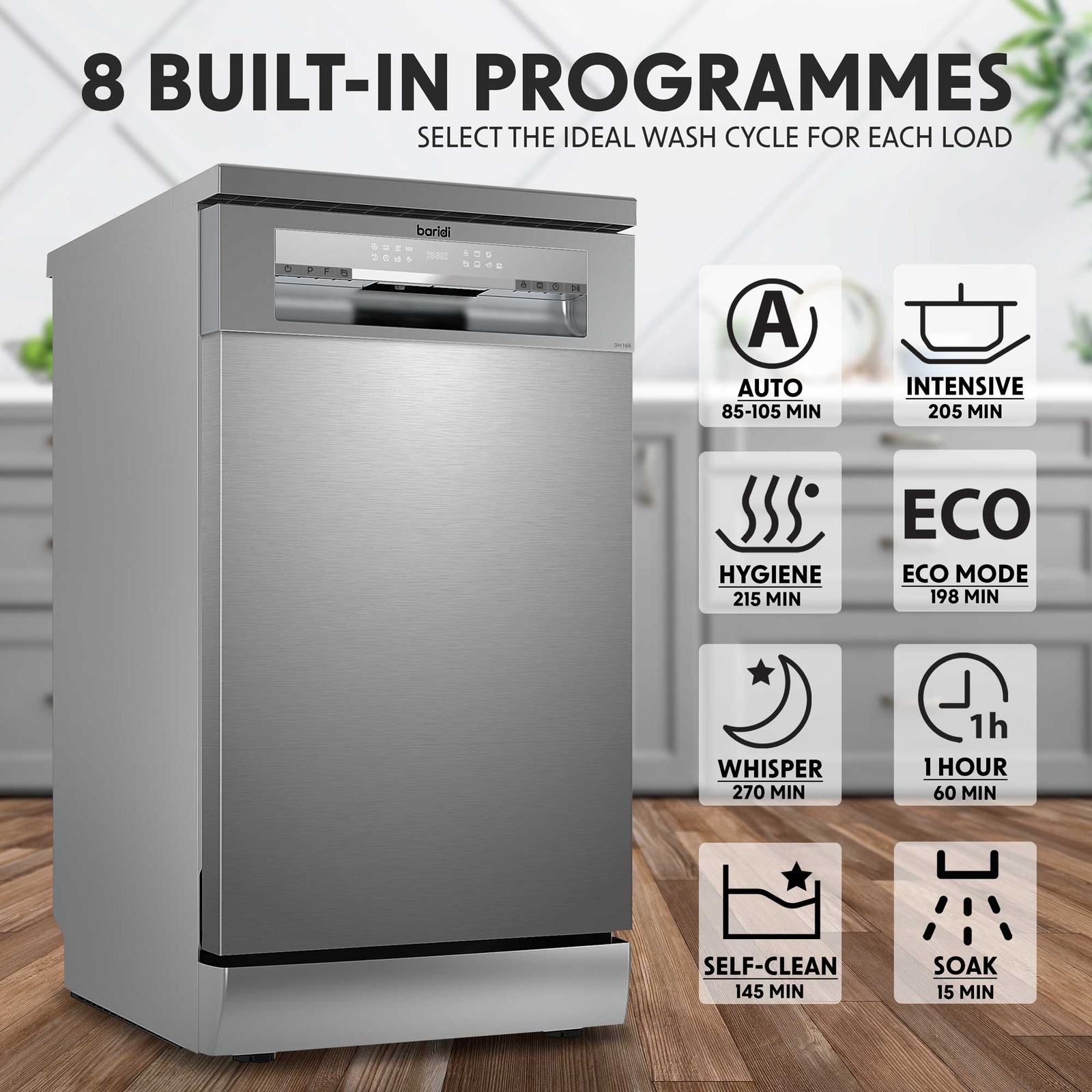 Baridi 45cm Slimline Freestanding Dishwasher, 10 Place Refurbished