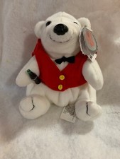 Coca Cola Polar Bear beanie with Black Bow Red Jacket plush toy Vintage 1997