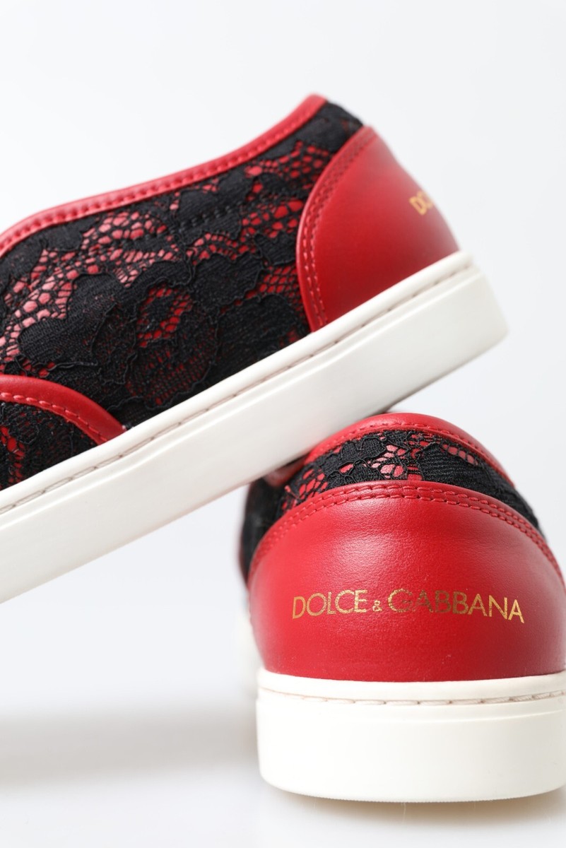 【関税&送料込】Dolce & Gabbana Low-Top Lace Sneakers With S DOLCE & GABBANA Shoes Black Red Lace Slip On Low Top