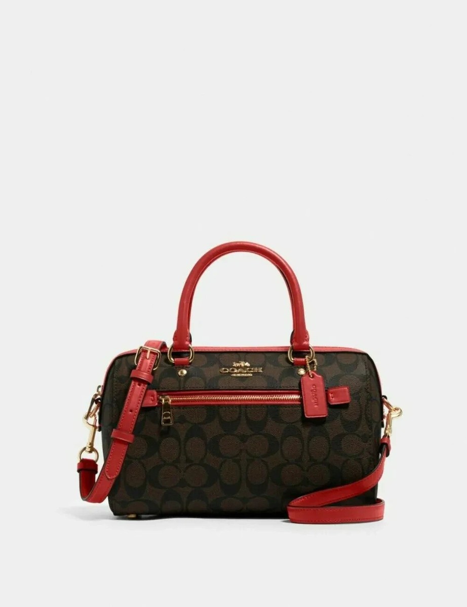 コーチ ROWAN SATCHEL / ブラウン レッド Coach Rowan Satchel In Signature Canvas Brown / Red 1941 New