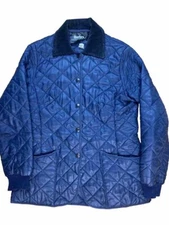 BARBOUR Men’s Heritage Navy Diamond Quilted Corduroy Liddesdale Snap Jacket M