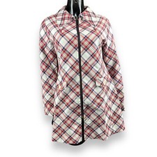 Vtg 70s Mackintosh Red Yellow Blue Shadow Plaid Zip Front Jacket Coat 35”b 31”l