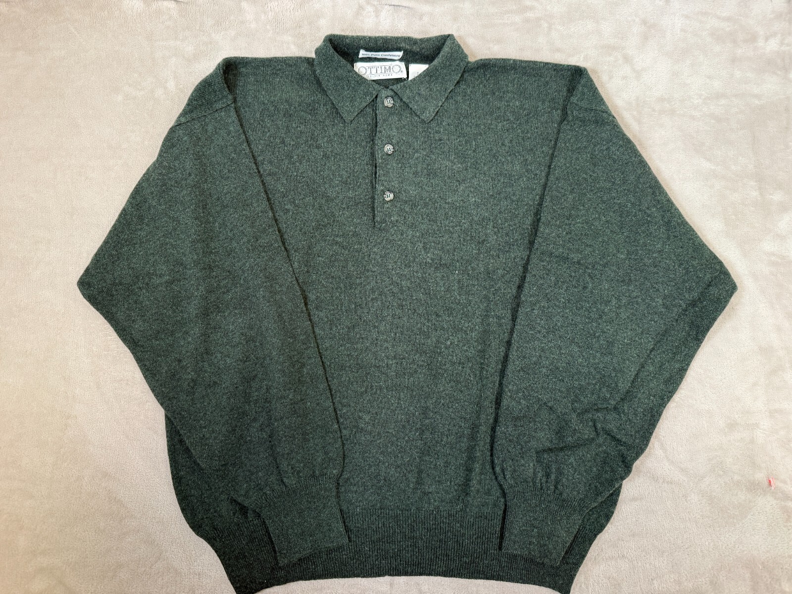 Ottimo Green Wool Lightweight Collared Button-Up … - image 1