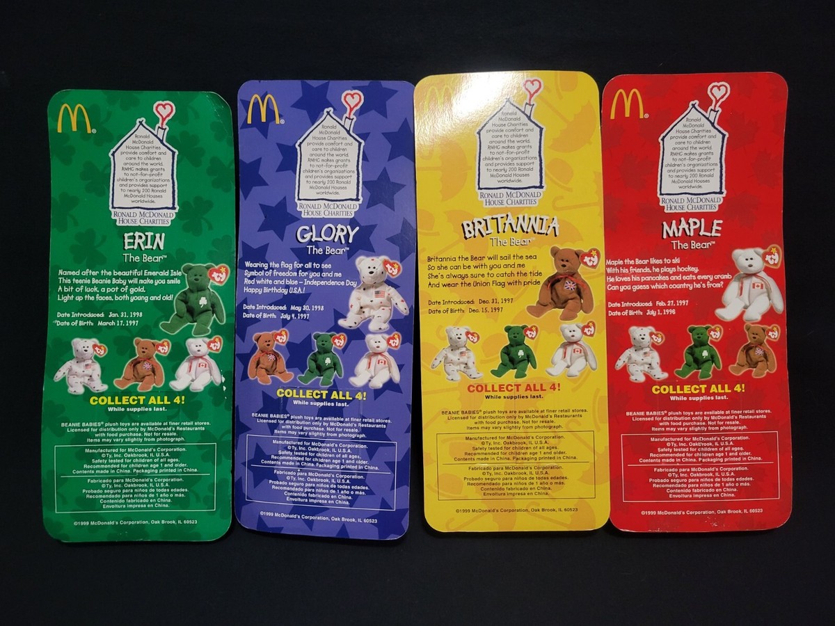 激レア！！！　1999年マクドナルド　ty RARE ** FULL SET OF 4 1999 McDonalds TY Beanie Baby W
