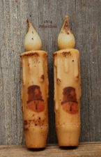 Set of 2 Pumpkin Face & Black Hat 4.5" TIMER Taper Candles ~ Battery Operated