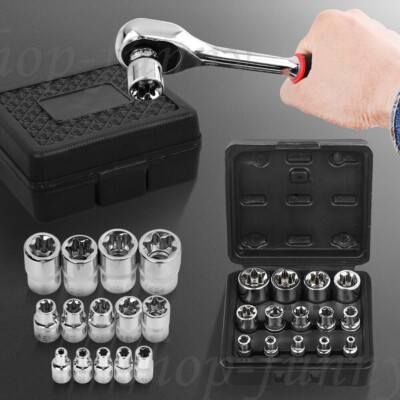 14x Steckschlüsselsatz E-Profil AUßEN Torx 3/8 1/4 1/2Zoll Nüsse Torx Kraftnüsse