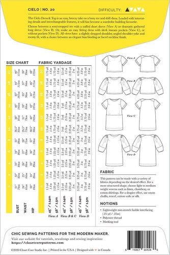 Cielo Top & Dress (20) - Sewing Pattern - Closet Core - Sizes 0-20 - Picture 2 of 2