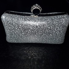 Silver Sequin Beaded Clutch Beautiful Purse Evening Bag No Strap