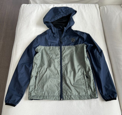 O'Neil kids boys' size S blue & green hooded zip up rain coat windbreaker