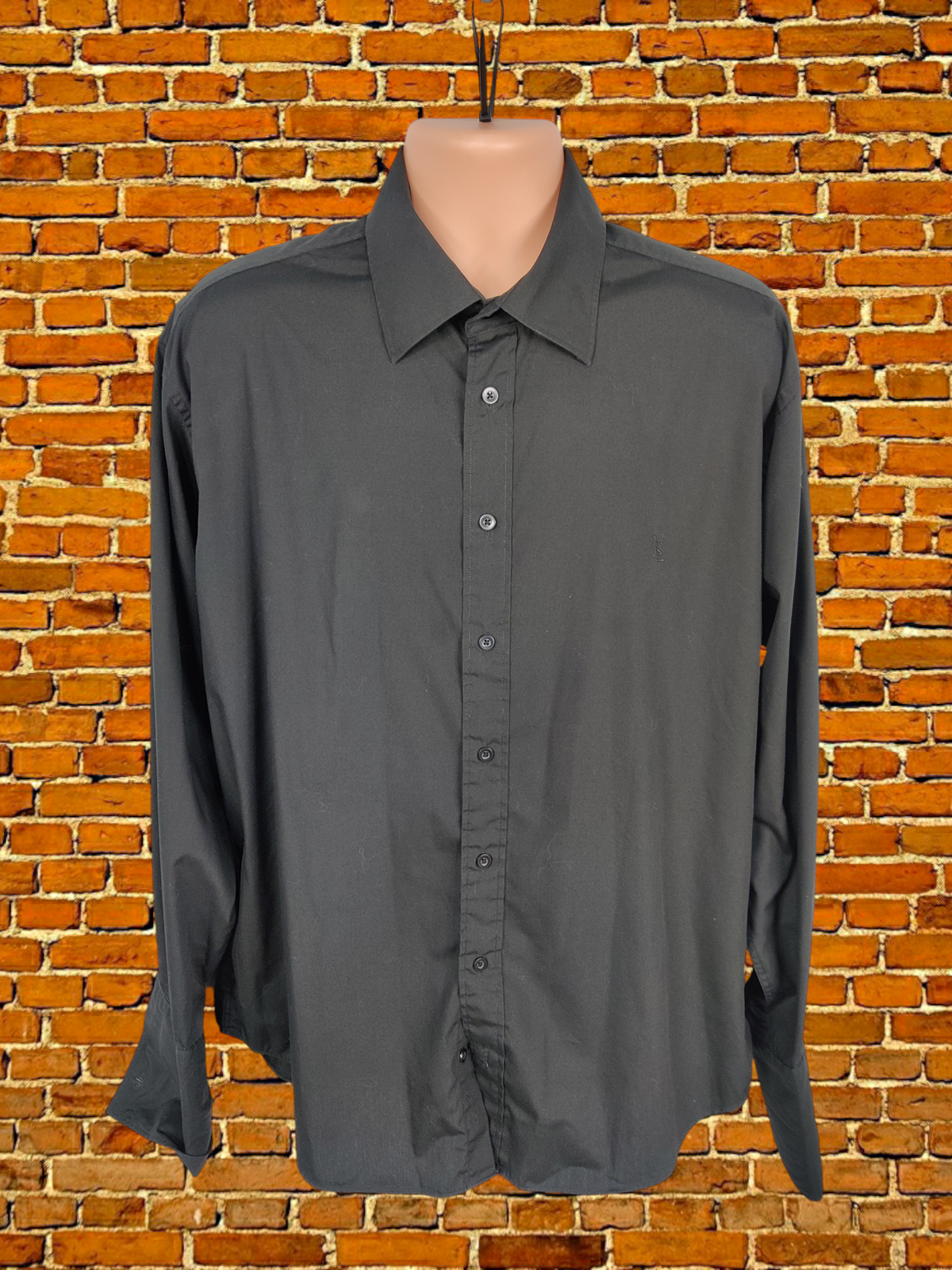 CAMICIA UOMO YVES SAINT LAURENT YSL TAGLIA 17 5" NERA FORMALE DOPPIO POLSINO LAVORO FESTA