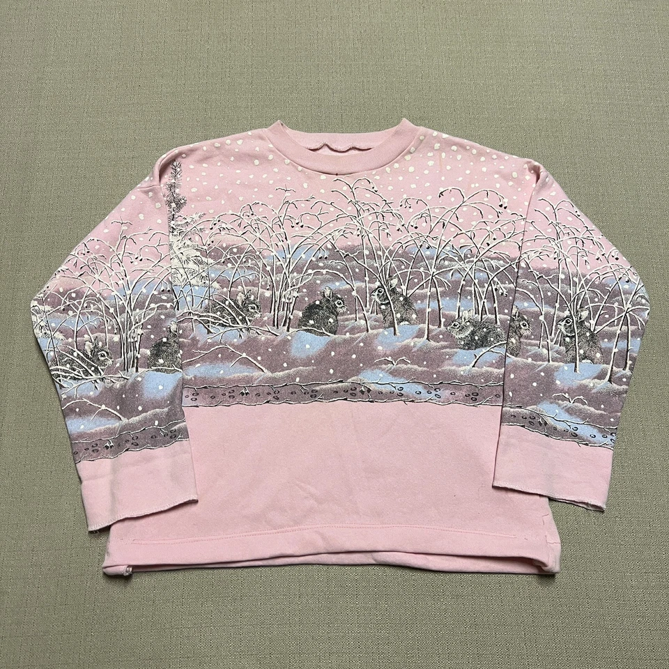 Sudadera De Colección Snow Rabbits Cuello Redondo Mujer L 80s 90s Gráfico Estampado Completo Foto 2 de 4