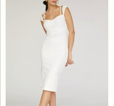 Anthropologie White Large Petite Jacquard Strappy Corset Pencil Dress | eBay