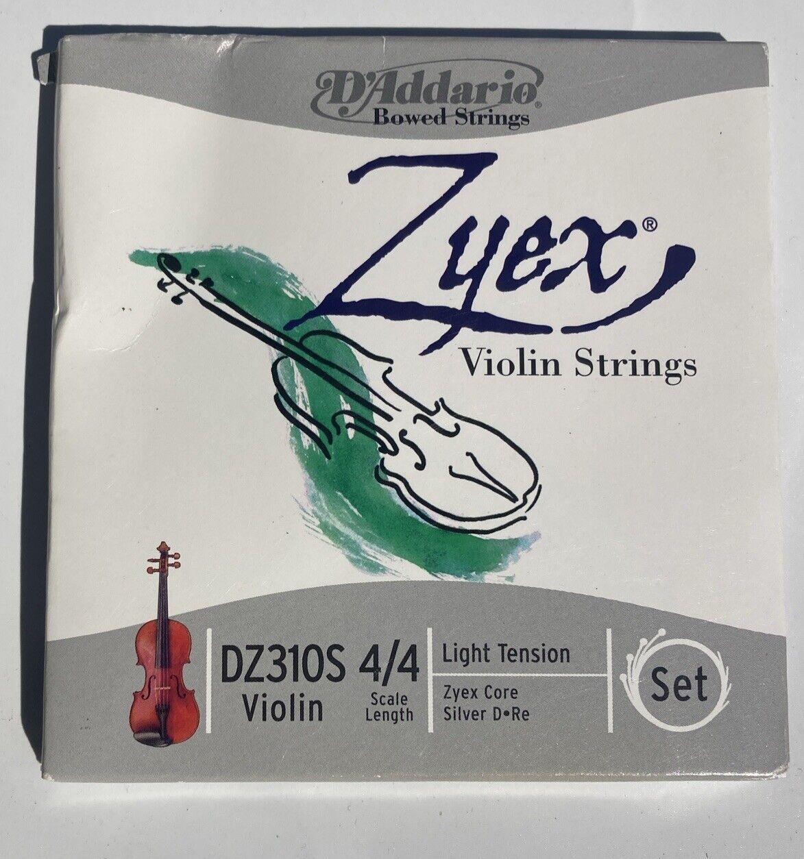 D'Addario Zyex Series Violin String Set 4/4 Light Tension Scale Length Silver D