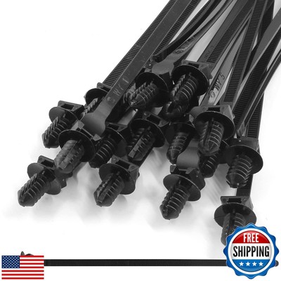 Piutouyar 50 Pcs Black Nylon Push Mount Cable Zip Tie, 205mm / 8.3 Inch Fir T