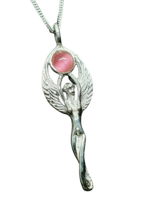 Rose Quartz Goddess Necklace Angel Pendant 925 Sterling Silver 18'' Chain Boxed
