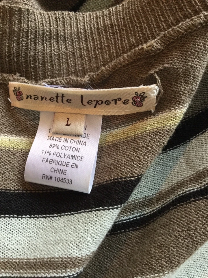 Cárdigan largo a rayas con botones NANETTE LEPORE con corbata bronceada/marrón talla grande Foto 4 de 4
