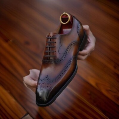 Men Customize Handmade designer Brown real Leather lace up leather brogue  Shoes | eBay