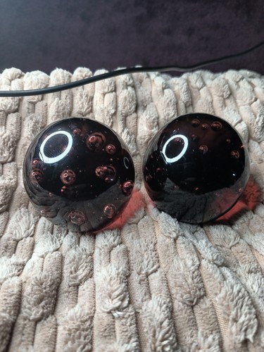 2 Vintage Bubble Cranberry, Ruby Red 3" Round Art Glass Ball Paperweights - Picture 10 of 13