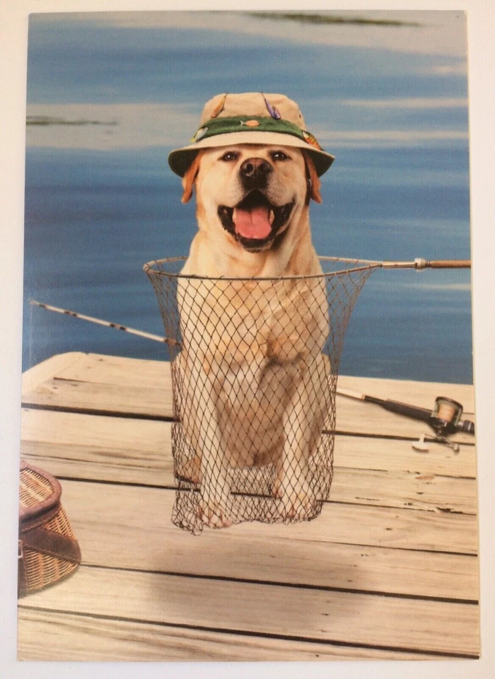 Leanin’ Tree Father’s Day Fishing Theme Greeting Card Fishing Rod Dog Net Dock - Image 2 of 4
