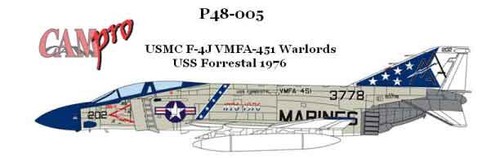 OOP, CAM PRO DECAL, P48-005, 1/48 SCALE, F-4J PHANTOM, VMFA-451 WARLORDS, 1976