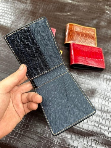 RFID Black Ostrich Wallet, Ostrich Leg Leather Bifold Wallet, 7 Card Slots ID - Picture 4 of 8