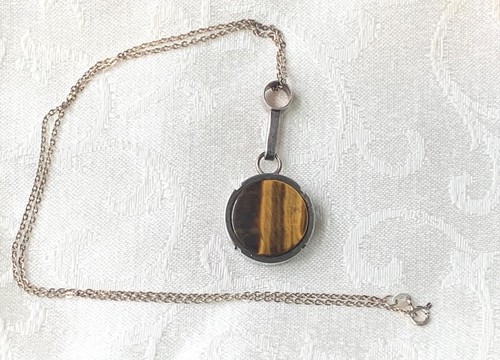 Vintage Scandinavian Modernist 925 Silver Tiger Eye Pendant Finland - Signed CS - Picture 8 of 12