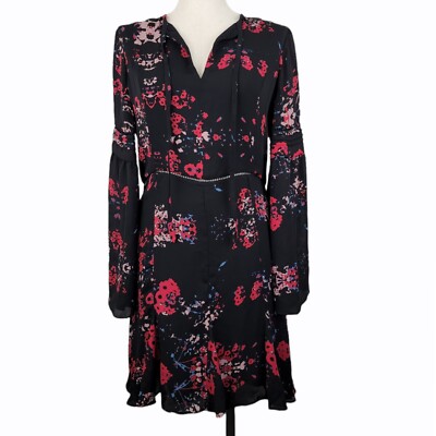 Devlin Madeline Dress Black Floral NWOT Sz L Bell Sleeves