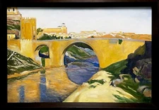 RIVER LANDSCAPE, oil painting original framed ART, OLD MASTERS, handmade