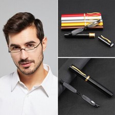 Pocket Reading Glasses Metal Readers with Pen Tube Case Slim Mini 1.00 4.00 AT