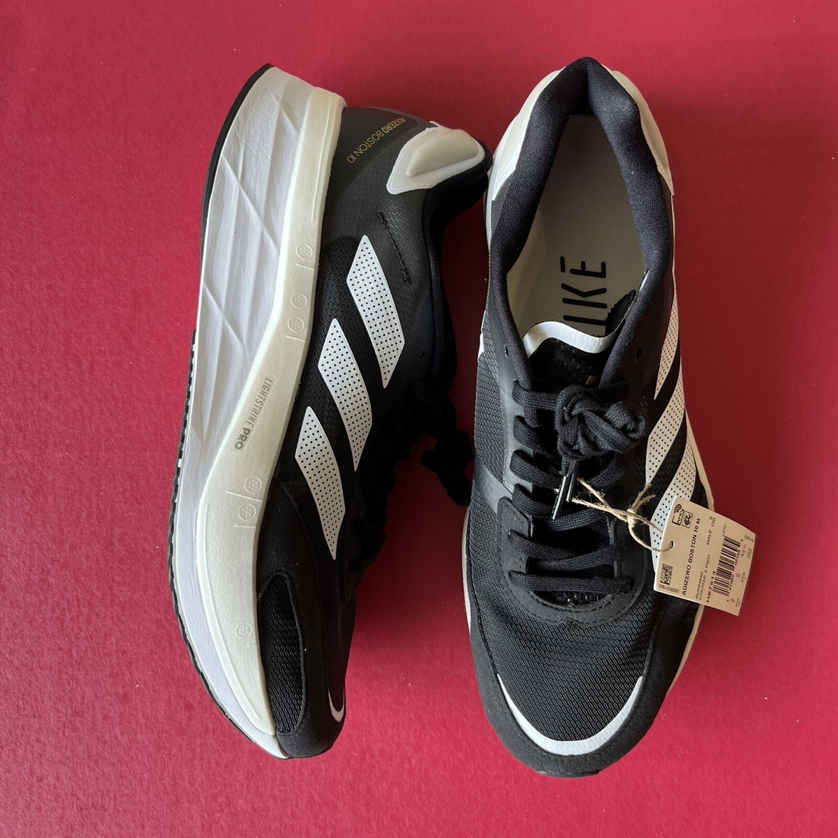 adidas Adizero Boston 10 Men's Running Shoes Sz 9.5 Black White NEW!