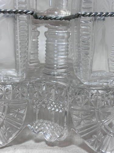 Antique Barware Cruet Set Early American Cut Glass Etched Salt Mustard Decanters - Picture 12 of 18