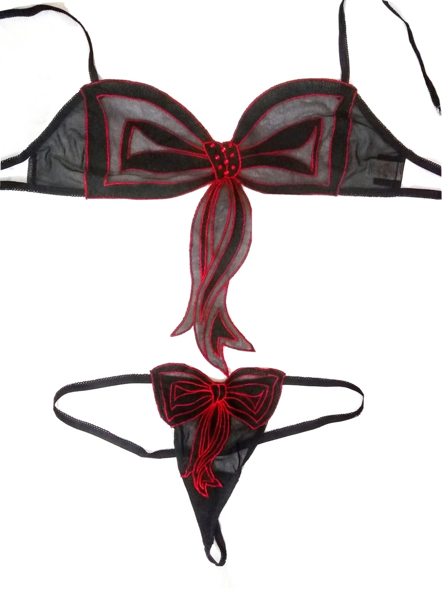 Frederick's Unique! Red Bow/Ribbon Shaped Bra+Thong Lingerie Set  Small/Medium ❣️