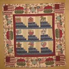 AMERICANA FOLK ART WALL QUILT-RED-WHITE- BLUE-17" X 17" OOAK