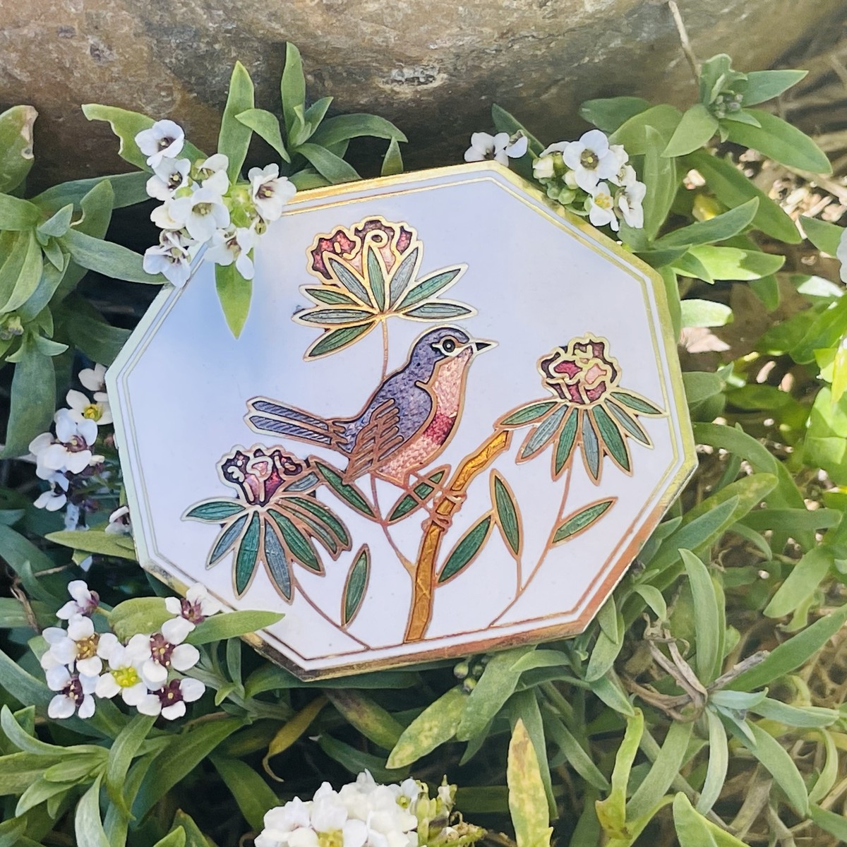 ?Vintage Enamel White Gold Colorful Tone Bird Flower Pendant Belt Purse Clip Vintage Enamel White Gold Colorful Tone Bird Flower Bolo  main image 4