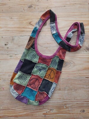 BOHO Patchwork Peace Crossbody Purse Hippie  Cotton Colorful Shoulder Bag