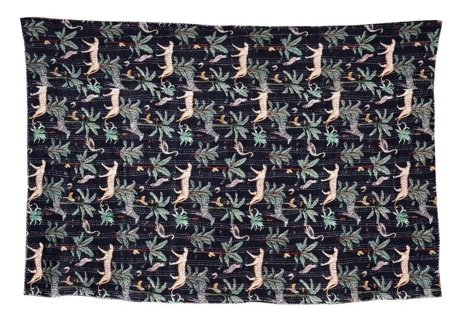 Sábana bajera hecha a mano india Queen funda de cama de algodón animal Gudari Foto 3 de 4