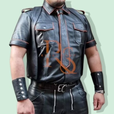 Men's Black Military Police Proper Set Unifom Genuine Lambskin Leather  Uniform | eBay