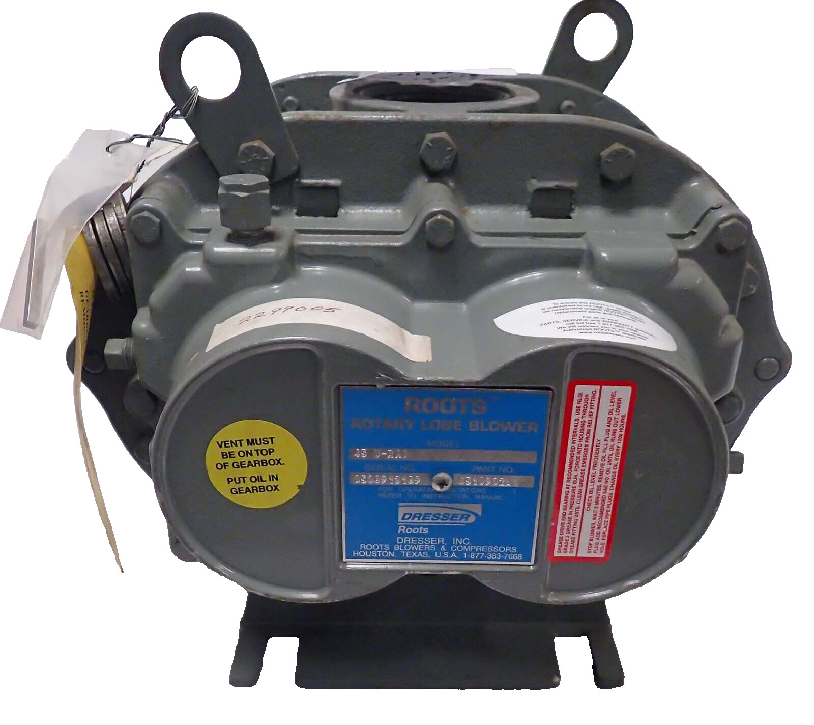 DRESSER INC ROOTS ROTARY LOBE BLOWER MODEL 45 U-RAI PN DRESSER INC ROOTS ROTARY LOBE BLOWER MODEL 45 U-RAI PN